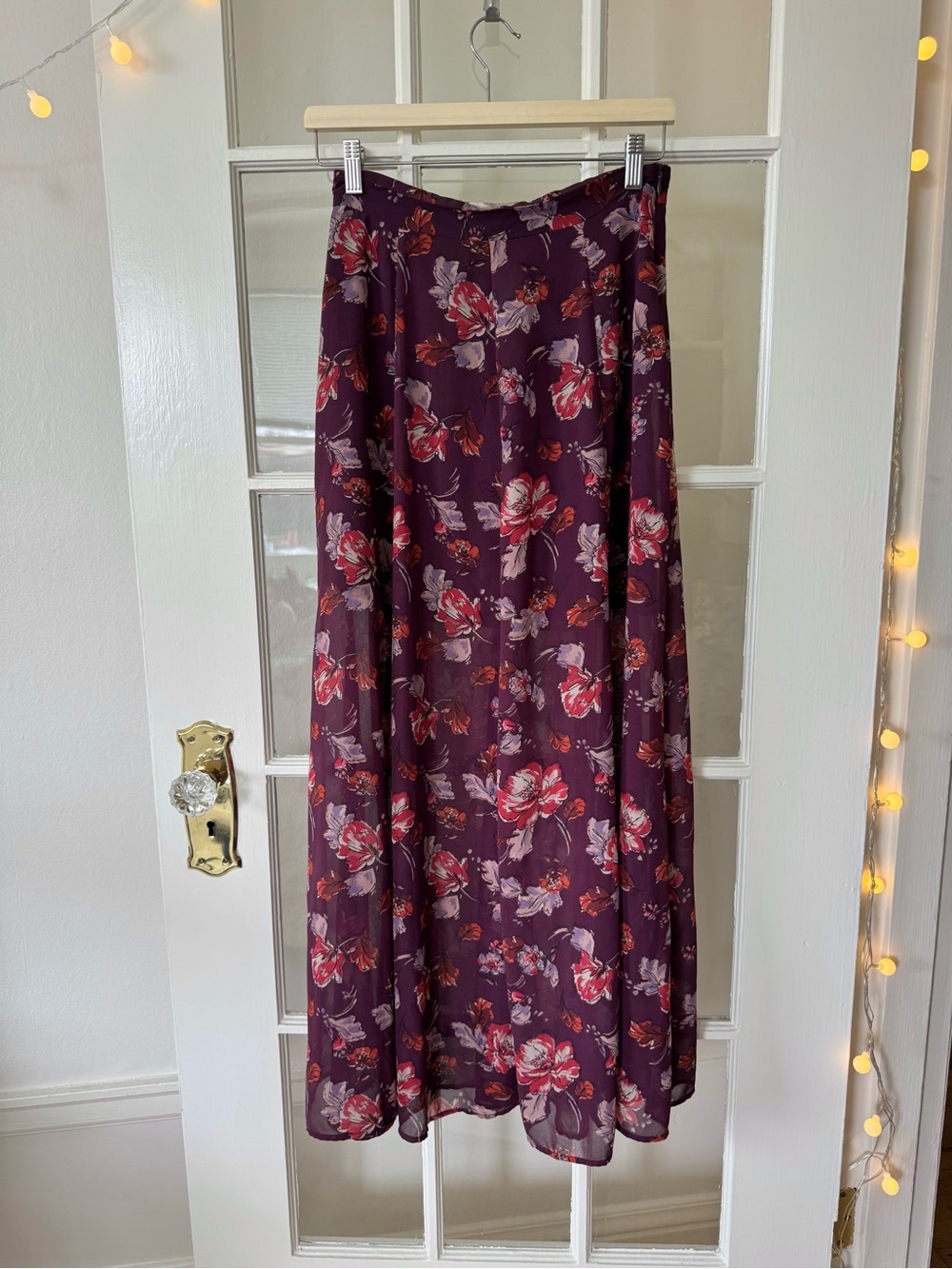Floral Maxi Skirt - Plum Purple with Red and Pink Blooms (27” waist)